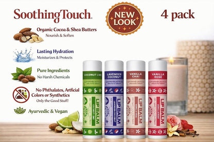 Soothing Touch Vegan Lip Balm (Pack of 4) - Lime & Rose Flavors