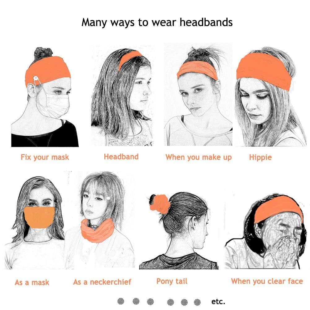 YONUF Headbands for Women with Buttons – Elastic Non Slip Yoga Hair Bands for Nurses, Doctors – 4 Pack - görsel 13