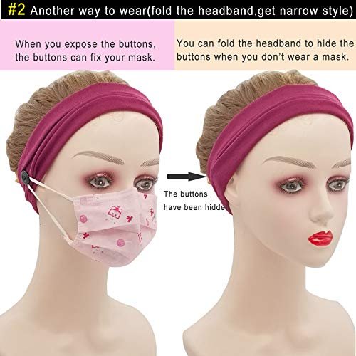 YONUF Headbands for Women with Buttons – Elastic Non Slip Yoga Hair Bands for Nurses, Doctors – 4 Pack - görsel 10