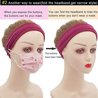 YONUF Headbands for Women with Buttons – Elastic Non Slip Yoga Hair Bands for Nurses, Doctors – 4 Pack