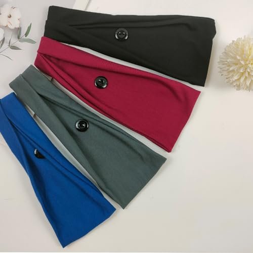 YONUF Headbands for Women with Buttons – Elastic Non Slip Yoga Hair Bands for Nurses, Doctors – 4 Pack - görsel 12