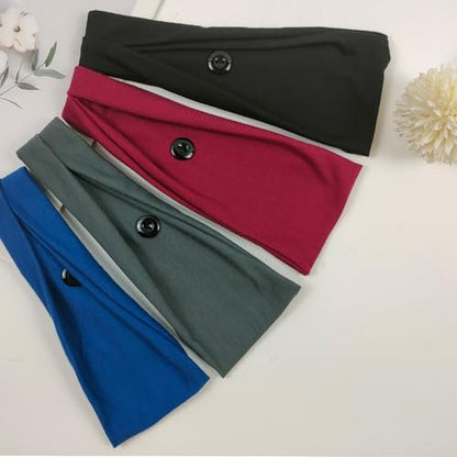 YONUF Headbands for Women with Buttons – Elastic Non Slip Yoga Hair Bands for Nurses, Doctors – 4 Pack