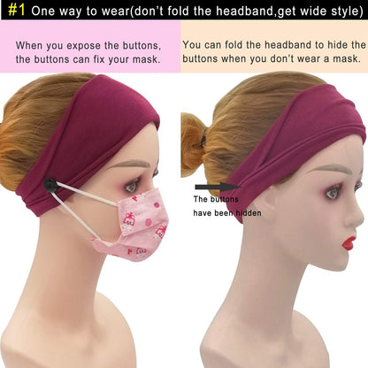 YONUF Headbands for Women with Buttons – Elastic Non Slip Yoga Hair Bands for Nurses, Doctors – 4 Pack