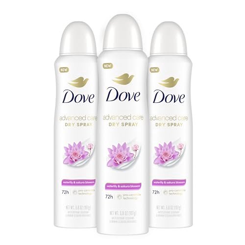 Dove Advanced Care Antiperspirant Deodorant Spray Waterlily & Sakura Blossom, 3 Count, 3.8 oz Each - 72-Hour Protection, Moisturizing for After-Shaving Care, Boosts Ceramide Levels for Soft Underarms Avelisse