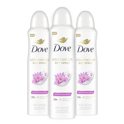 Dove Advanced Care Antiperspirant Deodorant Spray Waterlily & Sakura Blossom, 3 Count, 3.8 oz Each - 72-Hour Protection, Moisturizing for After-Shaving Care, Boosts Ceramide Levels for Soft Underarms Avelisse