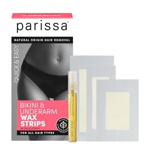 Parissa Natural Bikini Wax Strips Kit - 36 Ready-to-Use Strips for Sensitive Skin, Beginner-Friendly Hair Removal for Bikini & Brazilian Avelisse