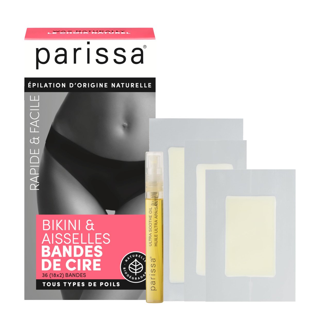 Parissa Natural Bikini Wax Strips Kit - 36 Ready-to-Use Strips for Sensitive Skin, Beginner-Friendly Hair Removal for Bikini & Brazilian Avelisse