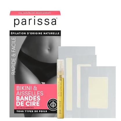 Parissa Natural Bikini Wax Strips Kit - 36 Ready-to-Use Strips for Sensitive Skin, Beginner-Friendly Hair Removal for Bikini & Brazilian Avelisse
