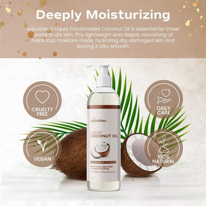 Aquableu Fractionated Liquid Coconut Oil - 100% Pure & All-Natural Moisturizer for Skin & Hair - Lightweight, Non-Greasy, Deeply Nourishing - 12 oz Avelisse