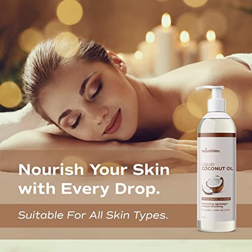 Aquableu Fractionated Liquid Coconut Oil - 100% Pure & All-Natural Moisturizer for Skin & Hair - Lightweight, Non-Greasy, Deeply Nourishing - 12 oz Avelisse