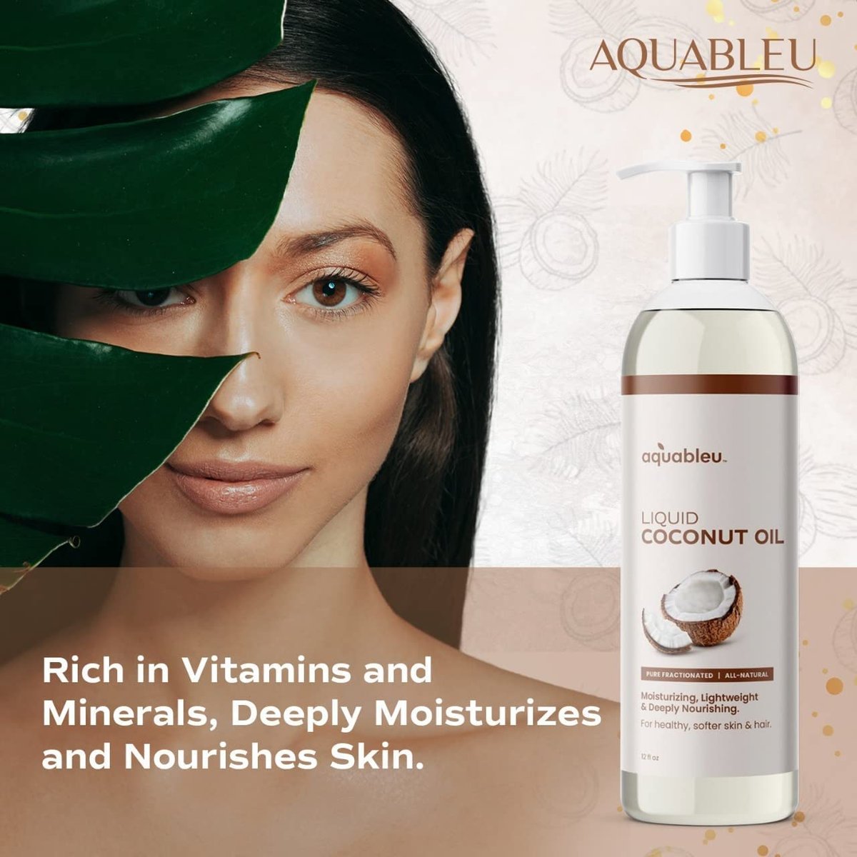 Aquableu Fractionated Liquid Coconut Oil - 100% Pure & All-Natural Moisturizer for Skin & Hair - Lightweight, Non-Greasy, Deeply Nourishing - 12 oz Avelisse