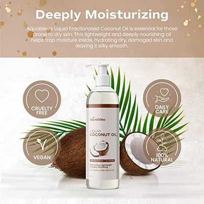 Aquableu Fractionated Liquid Coconut Oil - 100% Pure & All-Natural Moisturizer for Skin & Hair - Lightweight, Non-Greasy, Deeply Nourishing - 12 oz Avelisse
