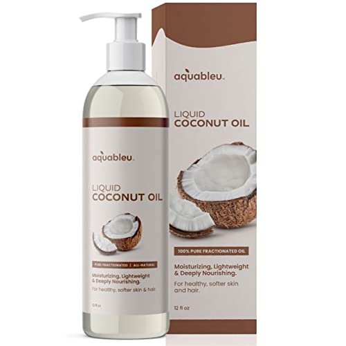 Aquableu Fractionated Liquid Coconut Oil - 100% Pure & All-Natural Moisturizer for Skin & Hair - Lightweight, Non-Greasy, Deeply Nourishing - 12 oz Avelisse
