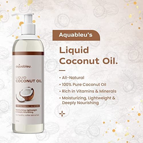 Aquableu Fractionated Liquid Coconut Oil - 100% Pure & All-Natural Moisturizer for Skin & Hair - Lightweight, Non-Greasy, Deeply Nourishing - 12 oz Avelisse