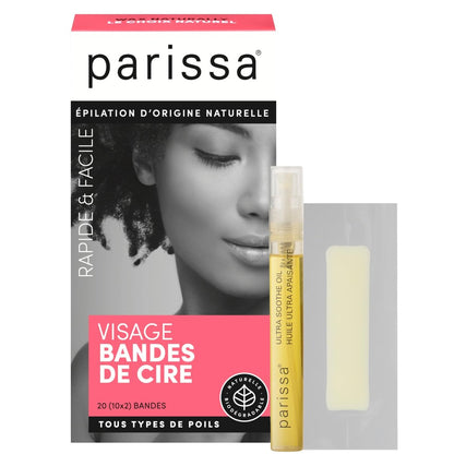 Parissa Natural Face & Lip Wax Strips | Gentle Hair Removal for Sensitive Skin | 20 Ready-to-Use Strips Avelisse