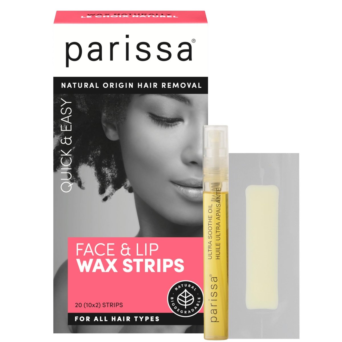 Parissa Natural Face & Lip Wax Strips | Gentle Hair Removal for Sensitive Skin | 20 Ready-to-Use Strips Avelisse