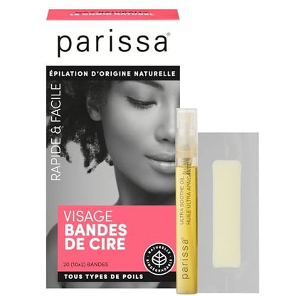 Parissa Natural Face & Lip Wax Strips | Gentle Hair Removal for Sensitive Skin | 20 Ready-to-Use Strips Avelisse