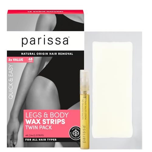 Parissa Natural Legs & Body Wax Strips - 48 Large Ready-to-Use Strips, Gentle on Sensitive Skin, Includes Post-Wax Oil Avelisse