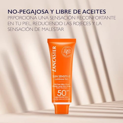 Lancaster Beauty Sun Sensitive Oil-Free Milky Fluid SPF50 – Lightweight Face Sunscreen