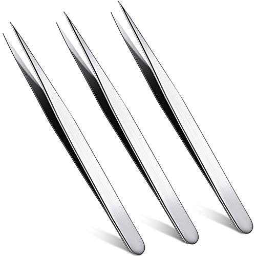 Mudde 3 Pcs Straight Pointed Tip Tweezers for Eyelash Extensions, Facial Hair, Blackhead Removal & Precision Eyebrow Grooming - Stainless Steel - görsel 2