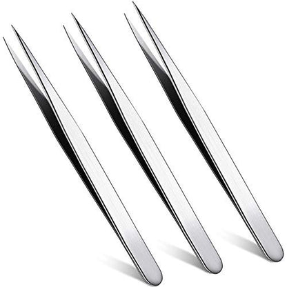 Mudde 3 Pcs Straight Pointed Tip Tweezers for Eyelash Extensions, Facial Hair, Blackhead Removal & Precision Eyebrow Grooming - Stainless Steel