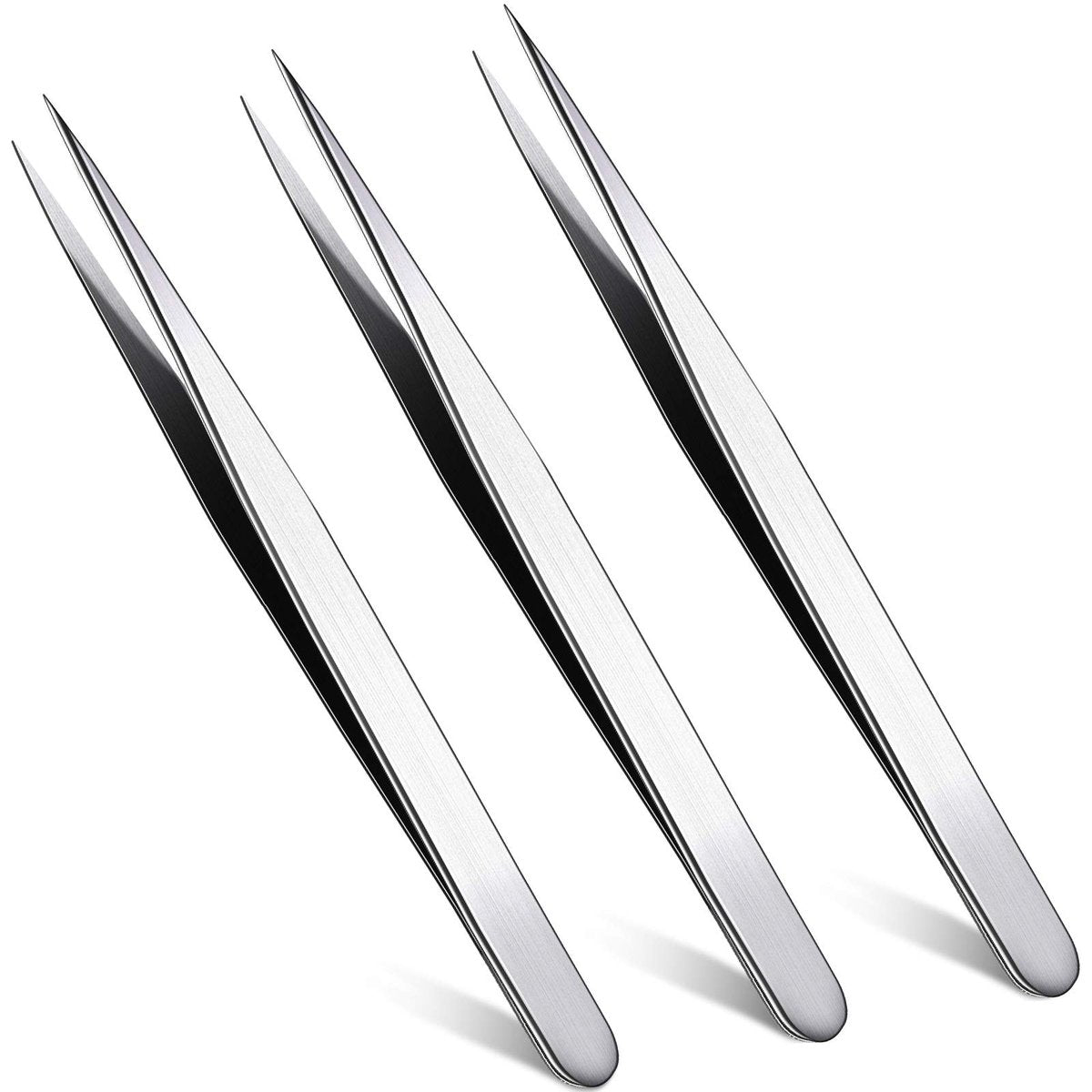 Mudde 3 Pcs Straight Pointed Tip Tweezers for Eyelash Extensions, Facial Hair, Blackhead Removal & Precision Eyebrow Grooming - Stainless Steel - görsel 1