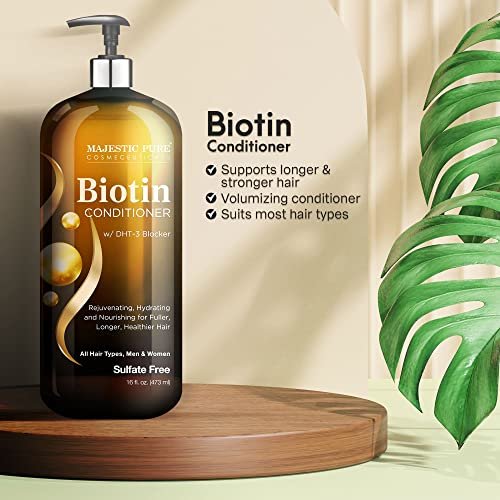 Majestic Pure Biotin Conditioner for Hair Loss - Thickening & Volumizing Conditioner with DHT-3 Blocker, Keratin & Rosemary Oil, Sulfate Free, All Hair Types, 16 fl oz Avelisse