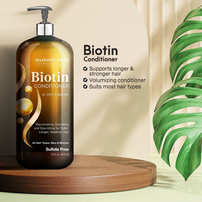 Majestic Pure Biotin Conditioner for Hair Loss - Thickening & Volumizing Conditioner with DHT-3 Blocker, Keratin & Rosemary Oil, Sulfate Free, All Hair Types, 16 fl oz Avelisse