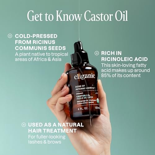 Cliganic Organic Castor Oil, 100% Pure (4 oz Glass Bottle with Eyelash Kit) - For Eyelashes, Eyebrows, Hair & Skin - görsel 6