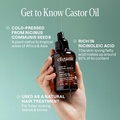 Cliganic Organic Castor Oil, 100% Pure (4 oz Glass Bottle with Eyelash Kit) - For Eyelashes, Eyebrows, Hair & Skin