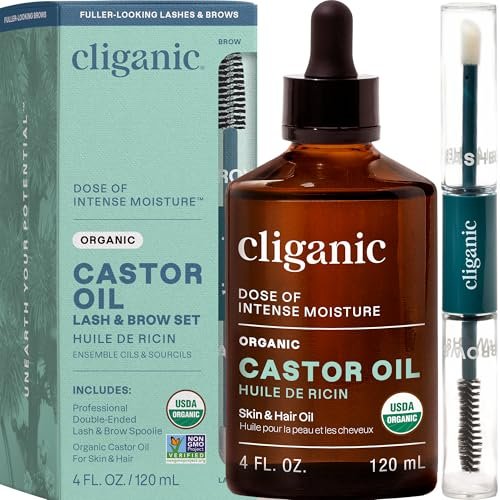 Cliganic Organic Castor Oil, 100% Pure (4 oz Glass Bottle with Eyelash Kit) - For Eyelashes, Eyebrows, Hair & Skin - görsel 2