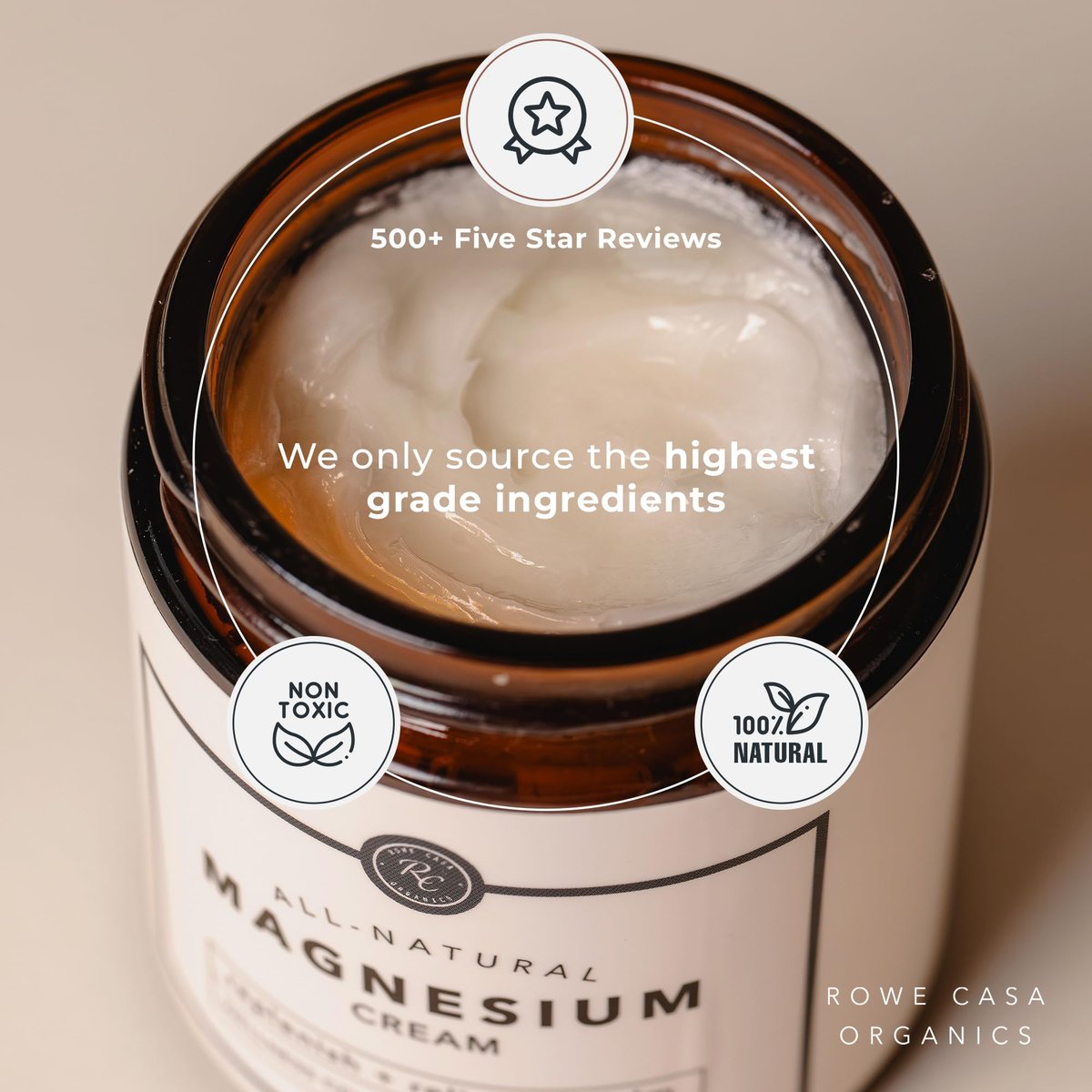 Rowe Casa Organics Natural Magnesium Cream with Raw Shea Butter and Pure Essential Oils – Hydrating & Nourishing Topical Magnesium Body Lotion for Skin Conditioning – 4 Fl Oz Avelisse