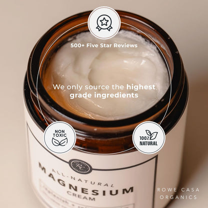 Rowe Casa Organics Natural Magnesium Cream with Raw Shea Butter and Pure Essential Oils – Hydrating & Nourishing Topical Magnesium Body Lotion for Skin Conditioning – 4 Fl Oz Avelisse