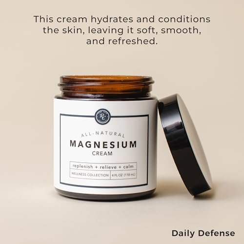 Rowe Casa Organics Natural Magnesium Cream with Raw Shea Butter and Pure Essential Oils – Hydrating & Nourishing Topical Magnesium Body Lotion for Skin Conditioning – 4 Fl Oz Avelisse