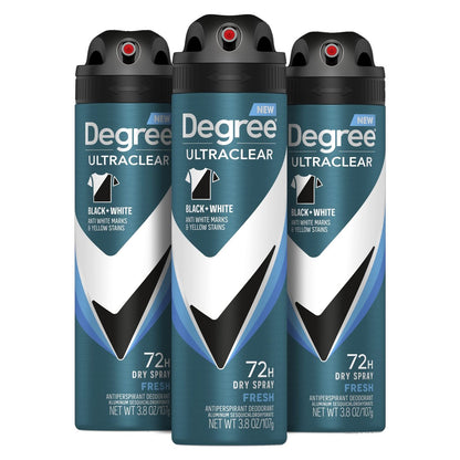 Degree Men Antiperspirant Spray Black + White 3 Count - Instantly Dry Spray Deodorant, 3.8 oz Each Avelisse