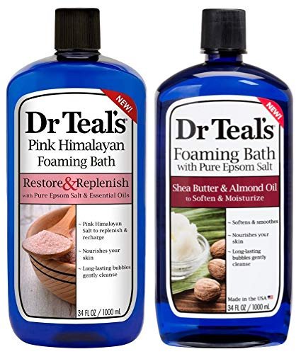 Dr Teal's Foaming Bath Variety Gift Set - Restore & Replenish Pink Himalayan & Soften & Moisturize Shea Butter & Almond Oil - 2 Pack (34oz Each) - Essential Oils with Epsom Salt Avelisse