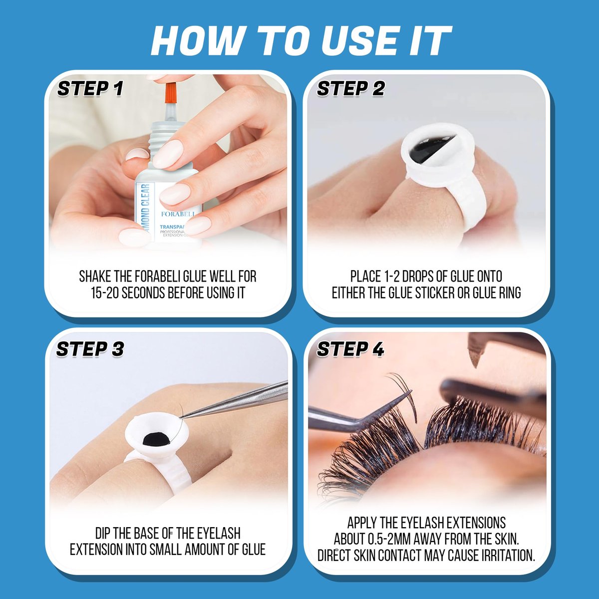 Forabeli Diamond Clear Eyelash Extension Glue – Transparent Lash Adhesive, 1-2 Second Fast Dry, 6 Weeks Retention, for Colored & Brown Lashes, 5ml Avelisse