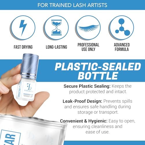 Forabeli Diamond Clear Eyelash Extension Glue – Transparent Lash Adhesive, 1-2 Second Fast Dry, 6 Weeks Retention, for Colored & Brown Lashes, 5ml Avelisse