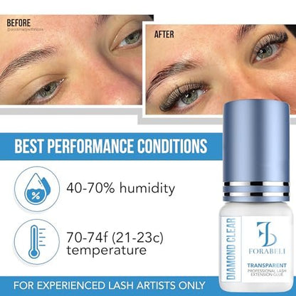 Forabeli Diamond Clear Eyelash Extension Glue – Transparent Lash Adhesive, 1-2 Second Fast Dry, 6 Weeks Retention, for Colored & Brown Lashes, 5ml Avelisse