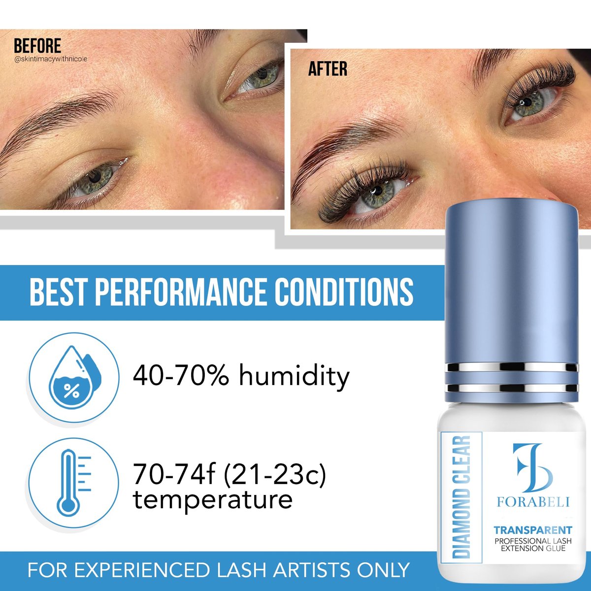 Forabeli Diamond Clear Eyelash Extension Glue – Transparent Lash Adhesive, 1-2 Second Fast Dry, 6 Weeks Retention, for Colored & Brown Lashes, 5ml Avelisse