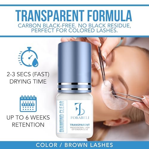 Forabeli Diamond Clear Eyelash Extension Glue – Transparent Lash Adhesive, 1-2 Second Fast Dry, 6 Weeks Retention, for Colored & Brown Lashes, 5ml Avelisse