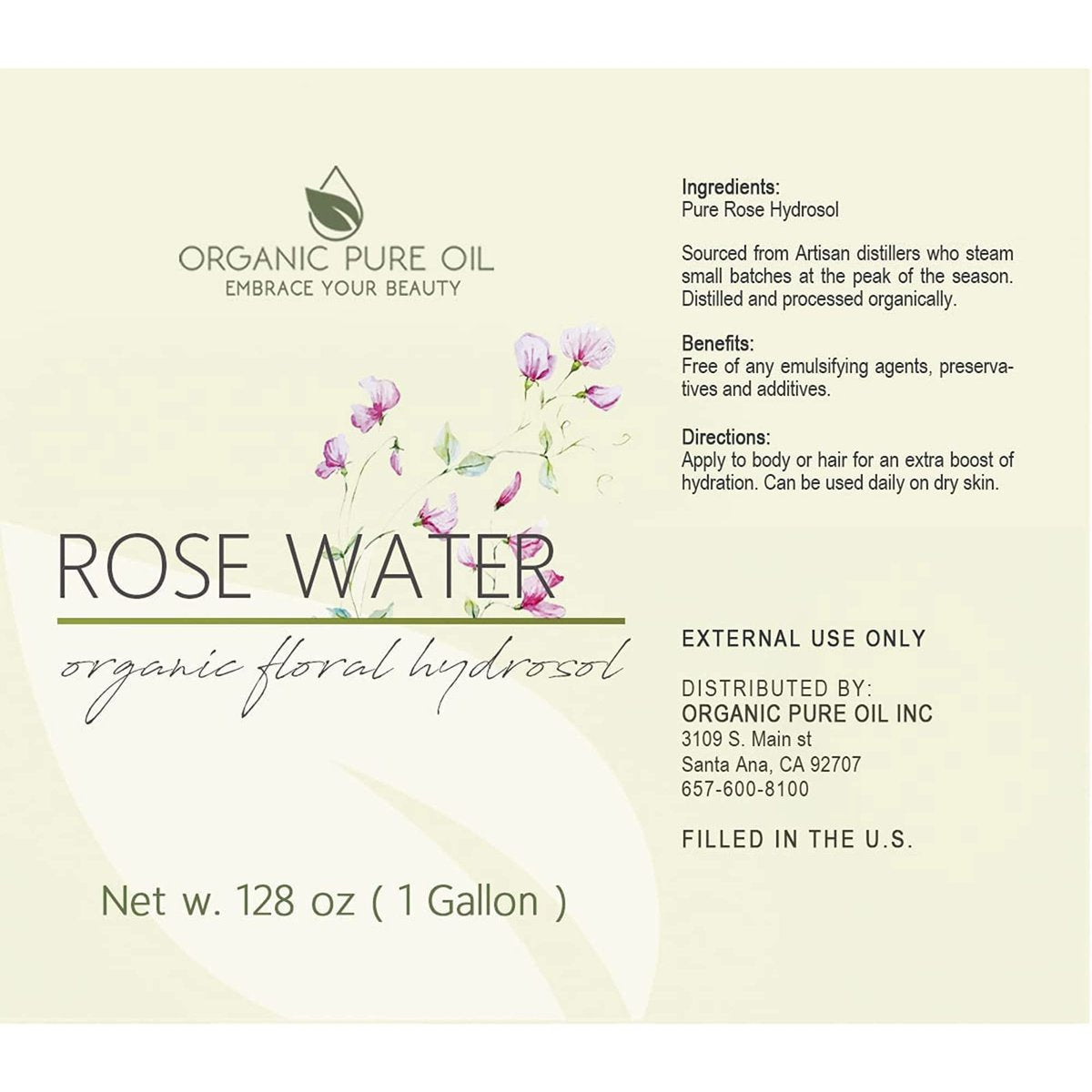 OPO Rose Hydrosol - 128 oz (1 Gallon) - Pure, Steam Distilled, All Natural, Non GMO, Alcohol Free Hydrating Toner & Facial Mist Avelisse