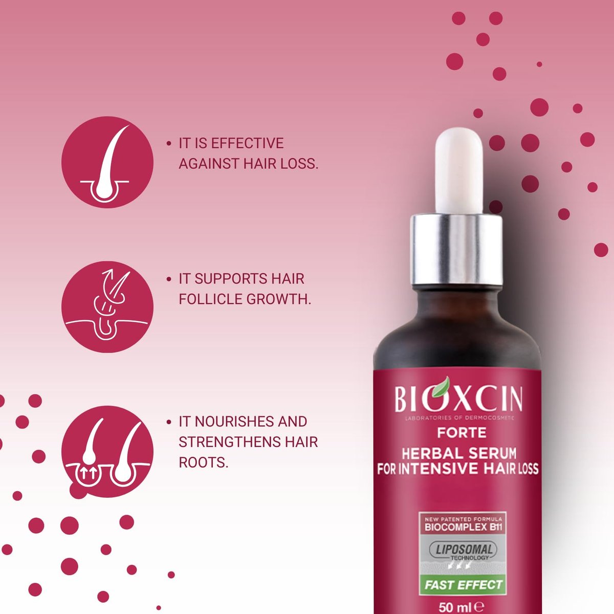 BIOXCIN Anti-Hair Loss Hair Growth Serum with Biotin & Keratin – Nourishing Scalp Treatment for Thinning, Weak & Damaged Hair – Stronger, Thicker, Fuller Hair – Daily Use for Men & Women – 3 x 50 ML - görsel 3