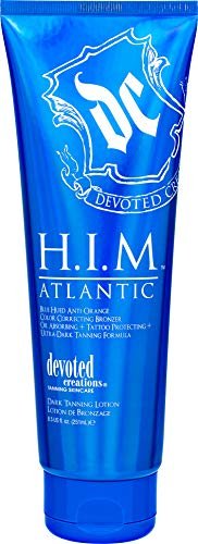 Devoted Creations H.I.M Atlantic Tanning Lotion – Blue Hued Anti-Orange Color Correcting Bronzer, Oil Absorbing & Tattoo Protecting, Ultra-Dark Tanning Formula, 8.5 oz - görsel 1