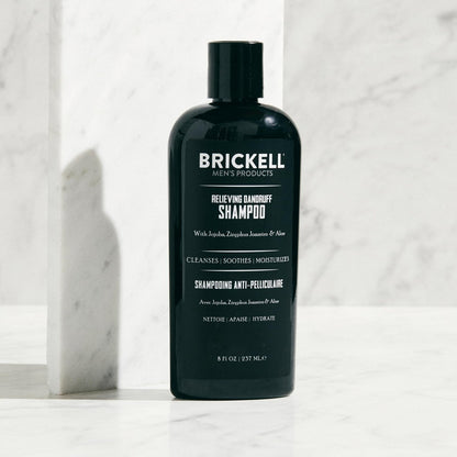 Brickell Men's Relieving Dandruff Shampoo for Men - Natural & Organic, Soothes and Eliminates Dandruff with Ziziphus Joazeiro, Aloe and Jojoba Oil (8 oz)