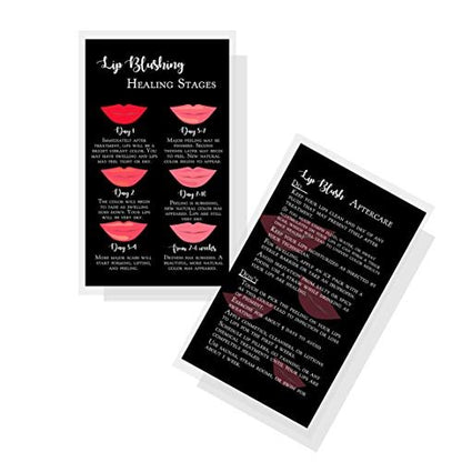 Lip Blush Stages of Healing & Aftercare Instructions Cards – 50 Pack, Double Sided, 2x3.5 Inches, Black with Red Lips Design