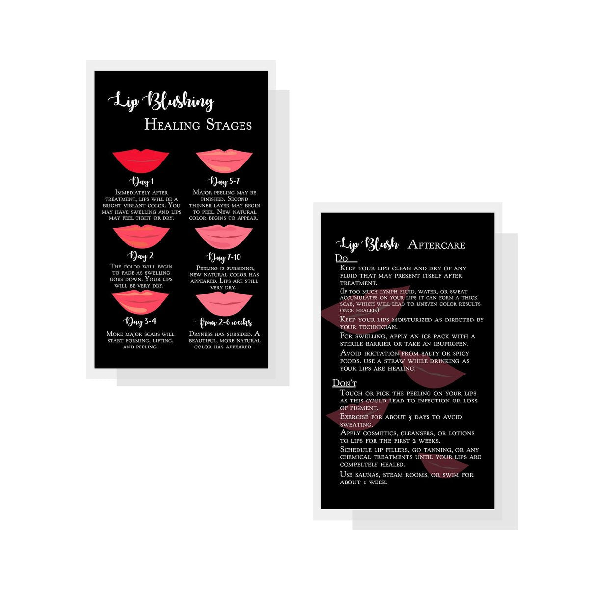 Lip Blush Stages of Healing & Aftercare Instructions Cards – 50 Pack, Double Sided, 2x3.5 Inches, Black with Red Lips Design - görsel 3