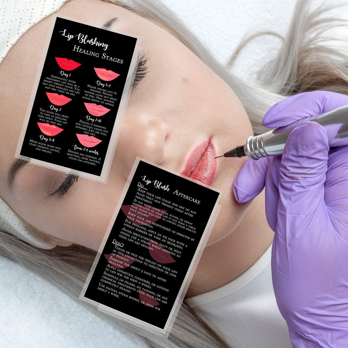 Lip Blush Stages of Healing & Aftercare Instructions Cards – 50 Pack, Double Sided, 2x3.5 Inches, Black with Red Lips Design - görsel 13