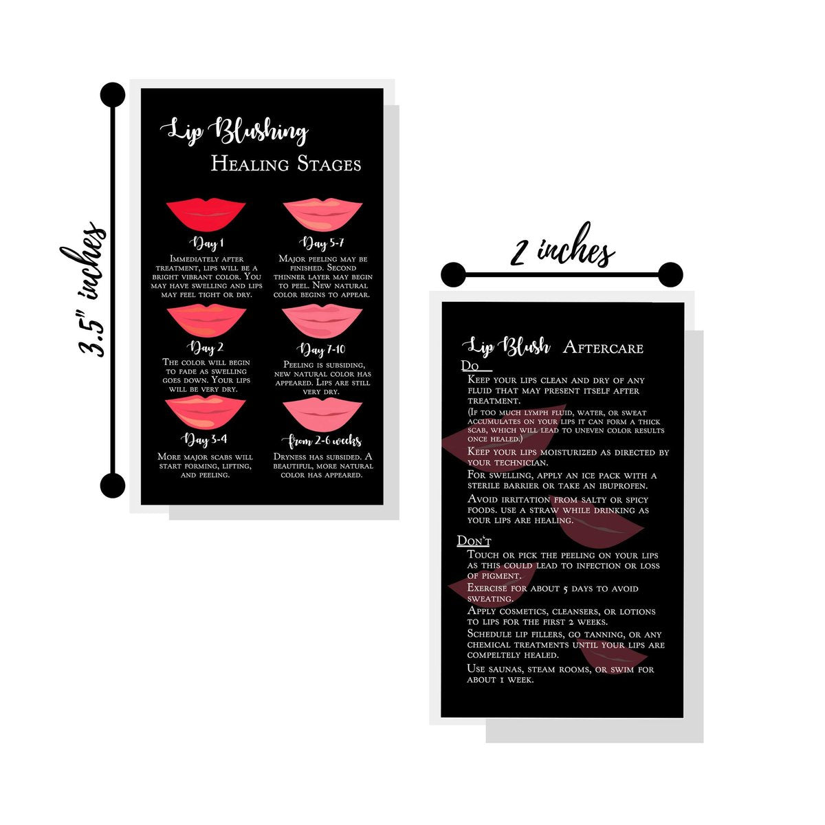 Lip Blush Stages of Healing & Aftercare Instructions Cards – 50 Pack, Double Sided, 2x3.5 Inches, Black with Red Lips Design - görsel 5