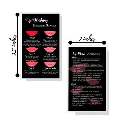 Lip Blush Stages of Healing & Aftercare Instructions Cards – 50 Pack, Double Sided, 2x3.5 Inches, Black with Red Lips Design